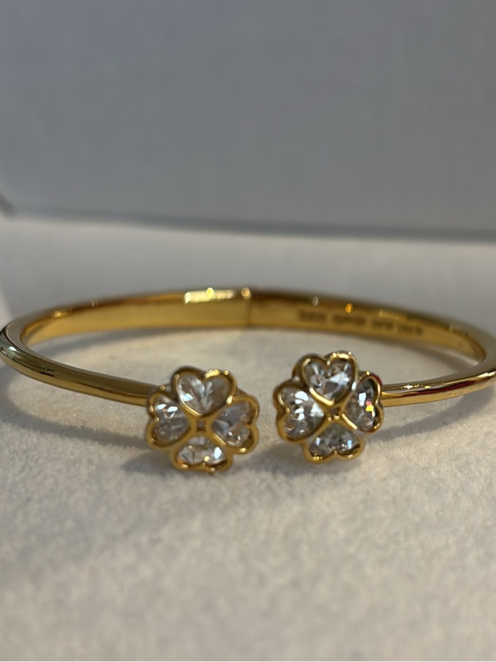 Gold Crystal Flower Open Bangle Bracelet - Women Jewelry